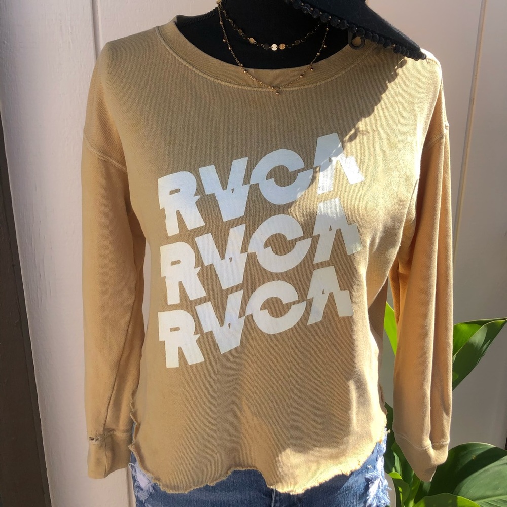 RVCA distressed mustard yellow sweater